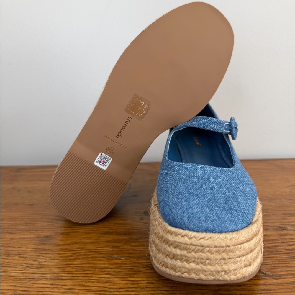 Larroude Blue Denim Mary Jane Platform Espadrilles - Picture 7 of 8